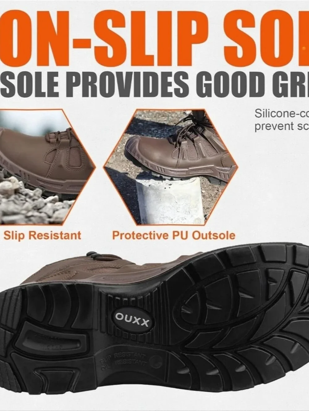 Ouxx Men's 6'' Composite Toe Work Boots, Slip Resistant ShoesSize 8.5